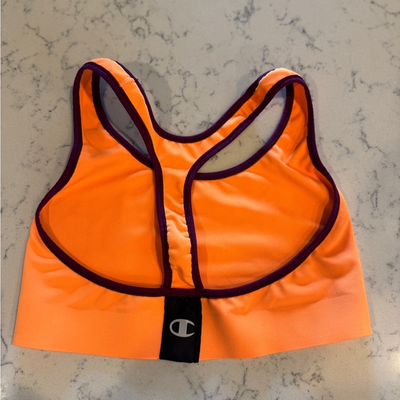 Champion Bright Orange Sports Bra with Navy Trim - Picture 2 of 2